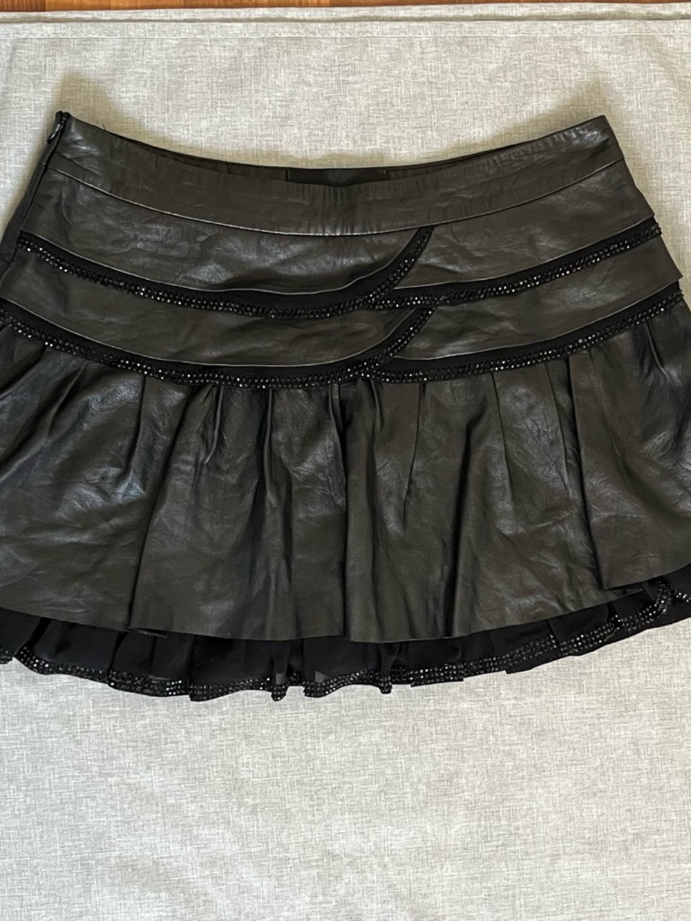 Black Faux Leather Pleated Mini Skirt